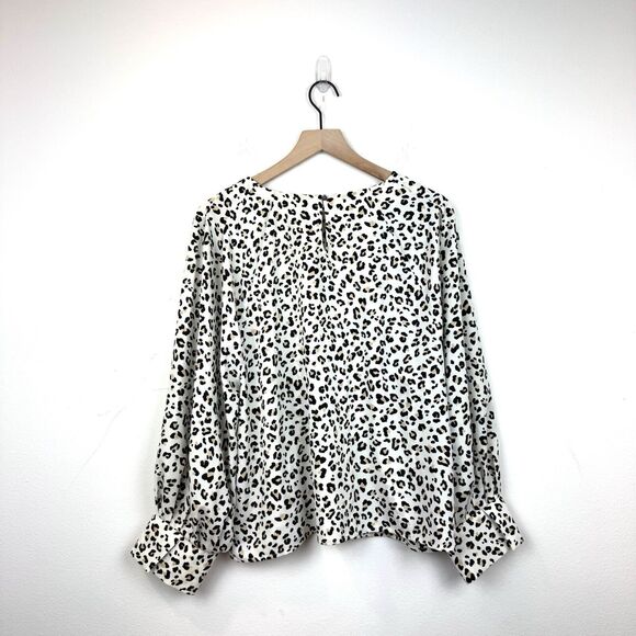 Nine West Women's Cheetah Print Pleated Blouson Long Sleeve Blouse Sz XL - Picture 8 of 10